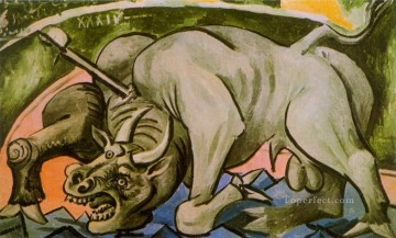  1934 Works - Taureau mourant 1934 Cubist